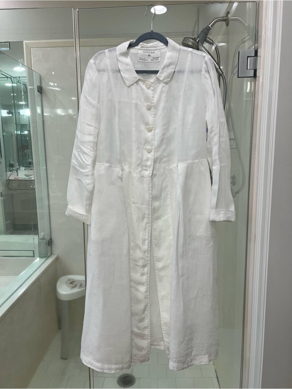 European Linen Grizas White Maxi Duster with 5-Button-Front